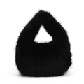 Sac à main chic en fausse fourrure noire avec texture pelucheuse et forme triangulaire - Noir