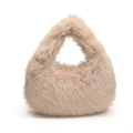 Sac à main chic en peluche beige clair avec une forme de croissant arrondie pour l'hiver - Beige