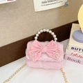Sweet pink princess crossbody bag with large bow and pearl handle for girls - Bow Style / Pink
