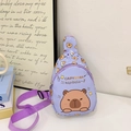 Cute purple Capybara cartoon crossbody chest bag for kids with adjustable strap - Purple