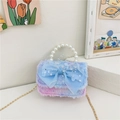 Minibolso bandolera de felpa en degradado con lazo de malla azul y asa de perlas - Lazo Azul