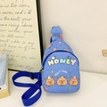 Blue kids crossbody bag with cartoon bear prints and adjustable fabric strap - Blue