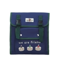 Mochila infantil de lona azul marino con ositos y correas en contraste verde oscuro - Azul