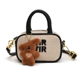 Mini borsa beige per bambini con bordo nero e un grazioso ciondolo a forma di orso marrone - Nero e Beige Con Ciondolo