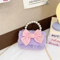 Mini purple lace crossbody bag for girls with pink bow and pearl handle detail - Bow Style / Purple
