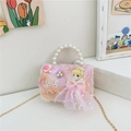 Mini bolso de pelo sintético degradado rosa y naranja con asa de perlas y parche - Princesa Rosa Naranja