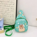 Mint green kids crossbody bag featuring cute sleeping cartoon capybara print - Green