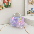 Mini sac duveteux dégradé violet et bleu avec poignée en perles et charme princesse mignonne - Princesse Violette