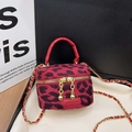 Kids mini box crossbody bag featuring red and black leopard print with golden chain strap - Red (Bag Only)