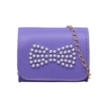 Sweet purple shoulder bag for girls featuring pearl bow and gold chain strap - Purple