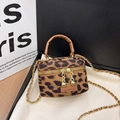 Kids leopard print mini crossbody bag with gold chain and top handle in a gift box - Brown (Bag Only)