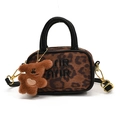 Mini kids leopard print handbag with black handles and cute plush bear charm accessory - Leopard Print With Pendant