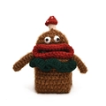 Brown handmade crochet monster bag for kids with red lips and a small mushroom detail - Brown