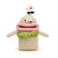 Handmade crochet child crossbody bag in beige with pink big lips and green scarf - Beige
