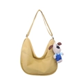 Yellow half-moon shoulder bag for women and kids with a cute plush puppy keychain - Large / With Pendant / Yellow