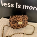 Mini velvet crossbody bag for girls with leopard print and gold chain strap - Square Lock Brown Leopard