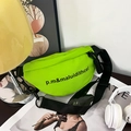 Neon green waterproof nylon chest bag for kids featuring black alphabet print detailing - Green