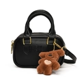 Mini sac bowling pour enfants en cuir noir avec charmant petit ours en peluche - Avec Pendentif / Noir