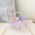 Mini borsa in peluche per bambina con manico di perle e decorazione a fumetti rosa - Rosa (Capelli Viola)