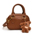 Braune Mini-Bowlingtasche für Kinder mit süßem Plüschbär-Anhänger und Handgriff - Mit Anhänger / Braun