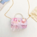 Mini borsa pelosa bimba in gradiente rosa viola con manico di perle e ricamo - Ragazza/Orso Rosa