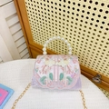 Bolso de mano lavanda para niña con bordado floral, perlas blancas y cadena dorada - Patrón Púrpura
