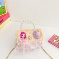 Borsa peluche rosa per bambina con manico di perle e design principessa con catena - Arancione (Motivo Ragazza)