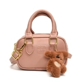 Rosa Mini-Bowling-Tasche für Mädchen mit süßem braunem Plüschbären-Anhänger und Trageriemen - Mit Anhänger / Rosa