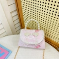 Bolso bandolera rosa de jacquard para niñas con asa de perlas y encaje elegante - Rosa