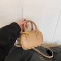 Khakifarbene Mini-Bowlingtasche mit Prägung und goldenem Riemen für Kinder - Nur Tasche / Khaki