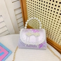 Sac bandoulière lilas pour filles avec poignée en perles et détail nœud brodé en satin - Violet