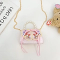 Mini sac à main rose style chinois avec broderie florale et poignée en perles - Fleur Rose
