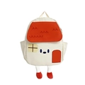 Zaino per bambini a forma di casa crema e arancione con ricami di finestre carini - Grande / Rosso
