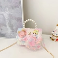 Mini plush princess handbag with pearl handle and gradient colorful faux fur design - Pink Yellow (Yellow Hair)