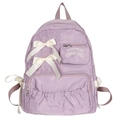 Lavendel paarse nylon schoolrugzak met grote crème strikken en geplooide voorvakken - Paars