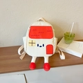 Cute house-shaped children's backpack in cream and red with funny hanging legs - Small / Red