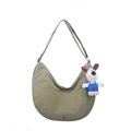 Olive green nylon hobo bag with adjustable strap and cute dog plush pendant charm - Large / With Pendant / Green