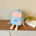 Light blue cartoon house-shaped kids backpack with cute pink roof and long plush legs - Small / Blue
