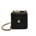 Mini quilted cross-body box bag for children featuring black faux leather and gold chain - Black