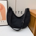 Solid black nylon crescent shoulder bag for kids with adjustable strap and ruffled texture - Large / Without Pendant / Black