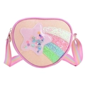 Roze hartvormige pailletten kindertas met regenboog schouderband en glitter ster - Lichtroze