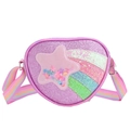 Roze hartvormige paillettentas voor kinderen met regenboogband en sterrenpatch - Paars