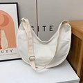 Minimalist cream white half-moon shoulder bag for kids with adjustable wide strap - Large / Without Pendant / White