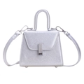 Mini silver crossbody bag for kids with lychee texture and metallic clasp finish - Silver