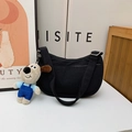 Kids black canvas crescent crossbody bag with cute dog plush pendant accessory - Small / With Pendant / Black