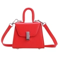 Mini red crossbody bag for kids featuring cross-grain leather and silver metal buckle - Red