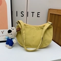 Bright yellow crescent crossbody bag with a cute puppy plush charm for kids and toddlers - Small / With Pendant / Yellow