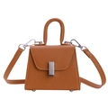 Mini caramel brown crossbody bag with saffiano texture and silver metal lock for kids - Brown