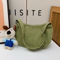 Retro green nylon hobo crossbody bag for kids with cute puppy plush charm pendant - Small / With Pendant / Green