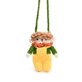 Handmade crochet doll crossbody bag for kids with curly brown hair and yellow overalls - Yellow